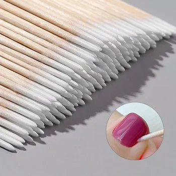 Nägel Holz Tupfer Sauber Sticks Knospe Spitze Holz Baumwolle Kopf Maniküre Detail Corrector (100 Stück)