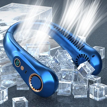 Tragbarer Mini-Halsventilator, blattloser Nackenventilator mit digitaler Anzeige, Power-Luftkühler