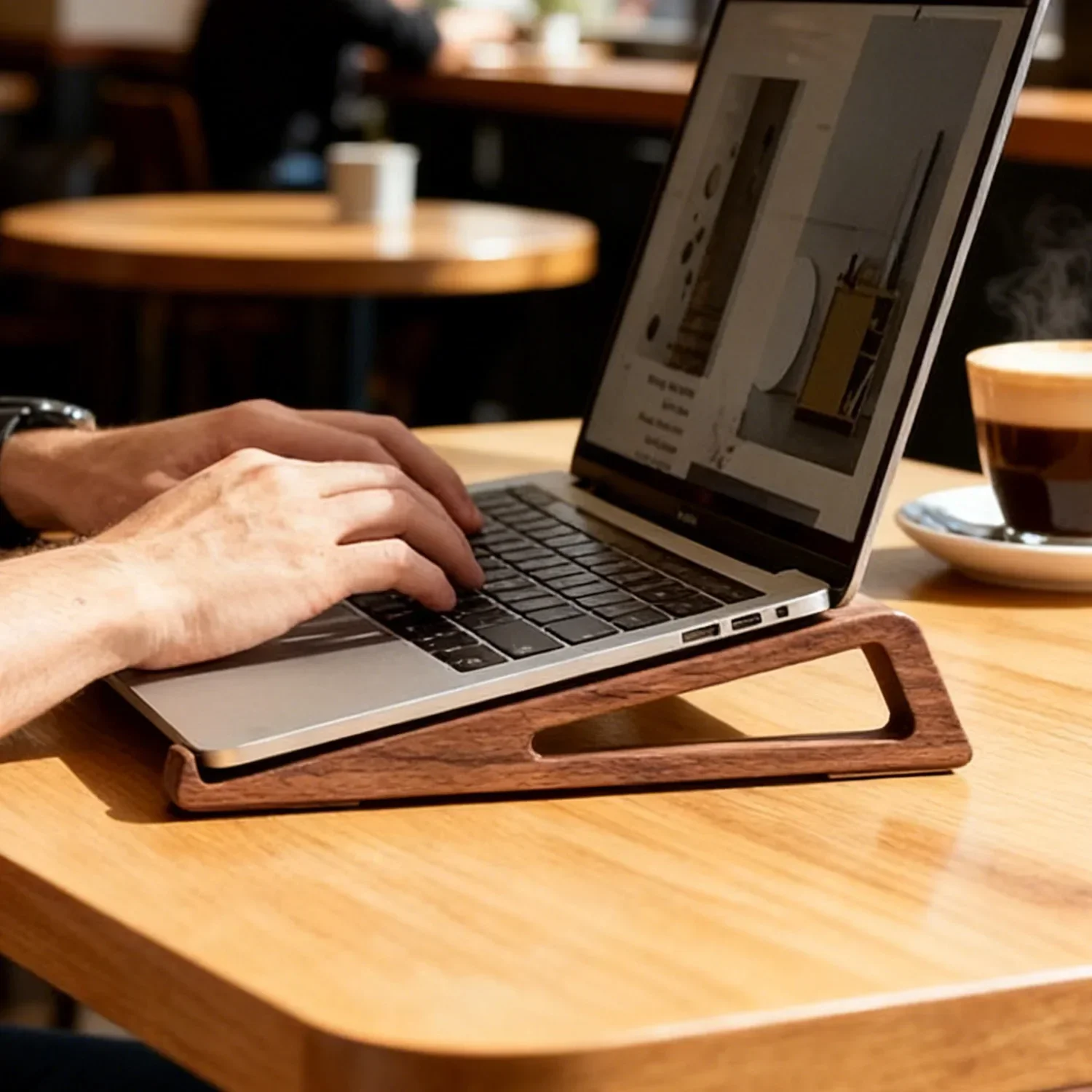 Holz-Desktop-Laptop-Ständer, Kühlpad, ergonomisches – Bild 5