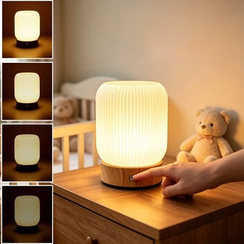 LED-Nachtlicht mit Touch-Funktion, USB-Aufladbare Nachttischlampe, 3 Farben Dimmbare Schreibtischlampe