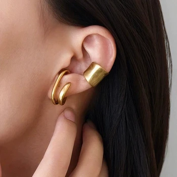 Modische Retro Damen Ohrklemme Ohrring Klassischer Breiter C-Form Trendiger Earcuff Ohrringe Mädchengeschenk