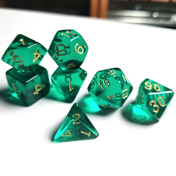 Durchscheinende, grüne Polyeder-Würfel aus Acryl für Brettspiele, klassisch und schön, Dados (7 Stück)
