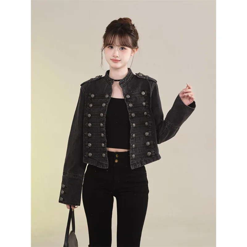 Damenbekleidung Kurzmantel Neue Jeansjacke Retro-Knopfdesign