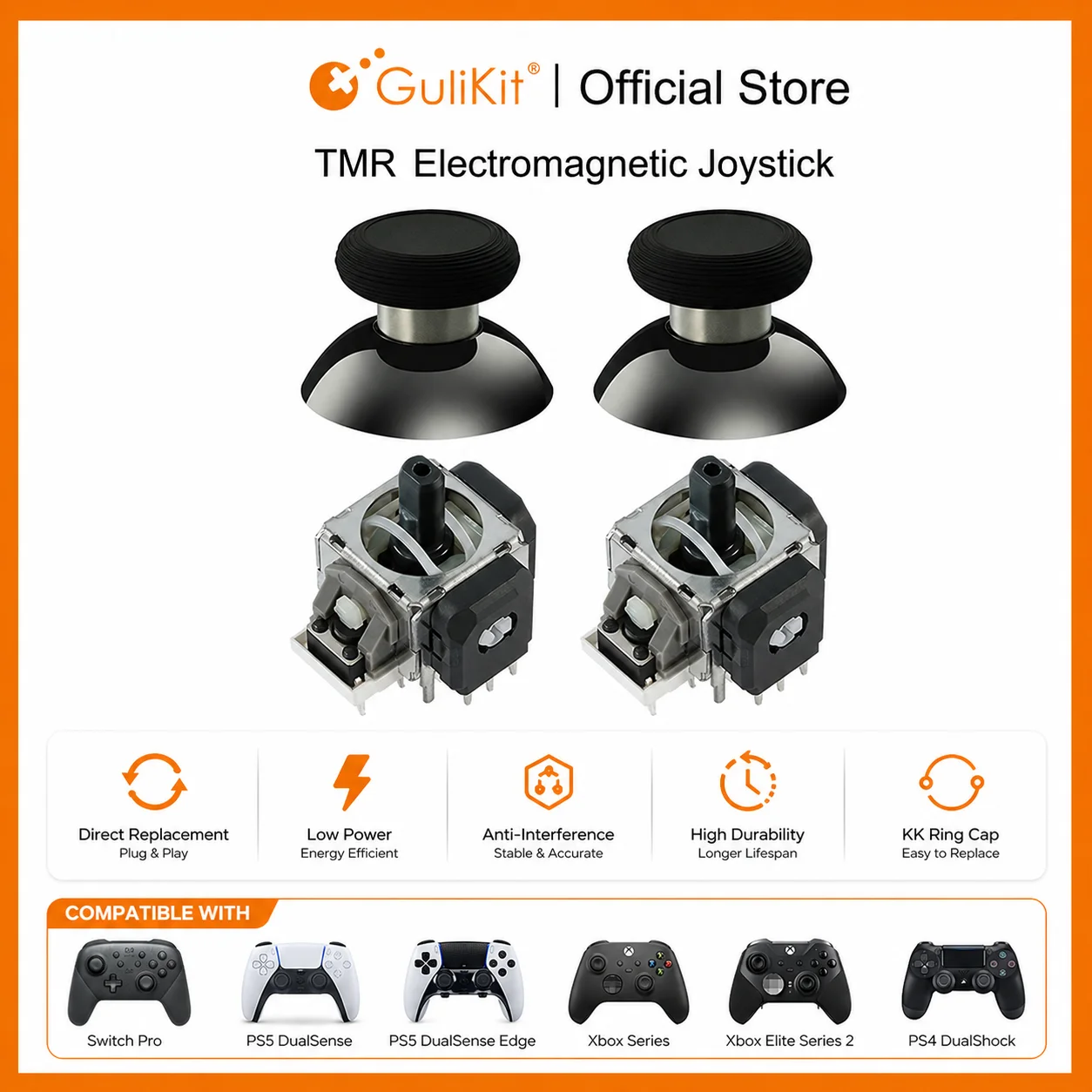 GuliKit TMR Joystick mit Stick Cap für PS4 PS5/PS5 Edge