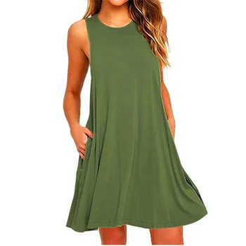 Damen Sommer Casual Swing T-Shirt Kleider Strand Cover Up mit Taschen Plus Size Loose T-Shirt Kleid