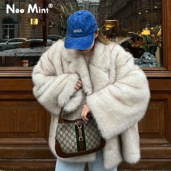 Neo Mint 2024 Winter Ins Heiße Mode Mädchen Übergroßen Farbverlauf Pelzmantel Frauen Dicke Warme