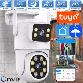 Tuya 5K 10MP Dual-Objektiv WLAN-Kamera Full HD Dual-Screen KI-gestützte Automatische Personenverfolgung