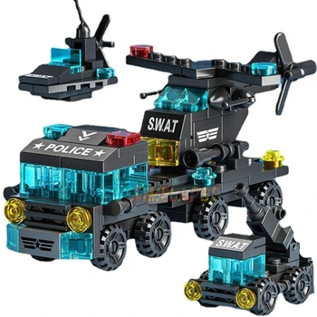 6in1 NEUE Spezielle Polizei Abschleppwagen Flugzeuge Auto Mini Loader Klassische Modell Bausteine Sets Ziegel