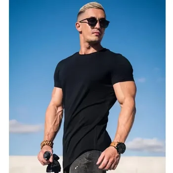 Muskeltraining T-Shirt für Herren, Sommer Workout Kurzarm T-Shirt, Baumwolle, Fitness Herren T-Shirt, Gym