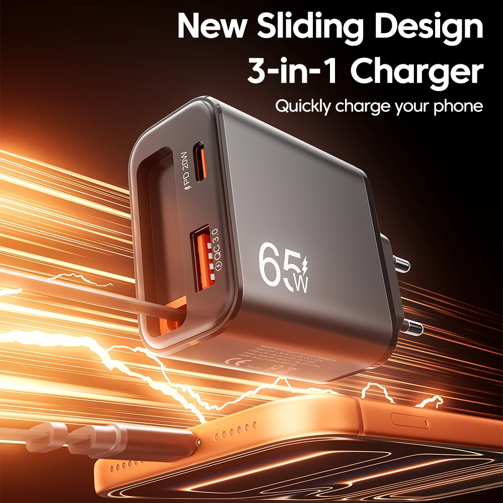 USB-C Handy-Ladegerät 65 W mit einziehbarem USB-C Kabel – Bild 5