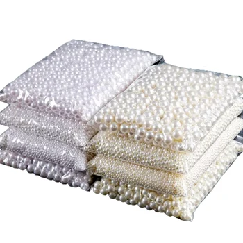 3-20 mm, 10-1000 Stück, gerades Loch, ABS-Imitationsperle, beige, weißes Armband mit runden Perlen