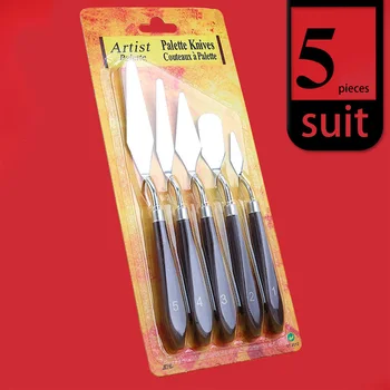 Kunstölgemälde-Schaber-Farbschaber-Palettenmesser-Set mit Holzgriff für Gouache-Ölgemälde-Lernende (5 Stück)