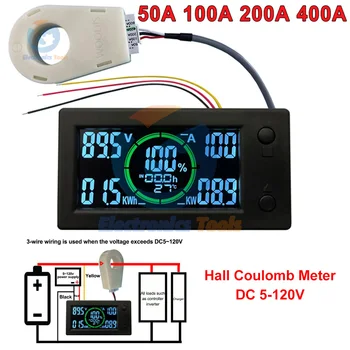 DC 300V 50A 100A 200A Halle Coulomb Zähler Batterie Kapazität Anzeige Digital Voltmeter Amperemeter Coulometer
