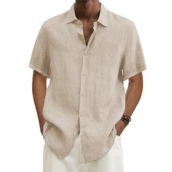 Männer Baumwolle Leinen männer Kurzarm Shirts Sommer Einfarbig drehen-unten kragen Casual Strand Stil plus