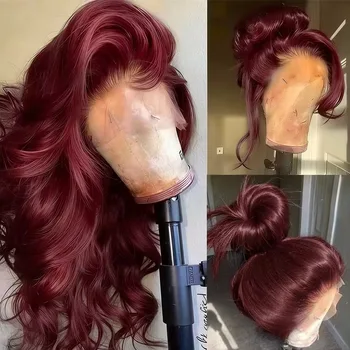 Body Wave Weiches Haar 99J Rot Burgunderrot 613 Blond Ingwer Braun Farbe 13X4X1 HD Lace Frontal Perücke