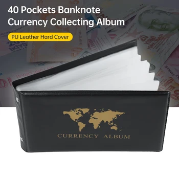 40 Taschen Banknoten Währung Sammeln Album 20 Blatt klar Dollars chein Inhaber Weltgeld Pu Leder Hardcover