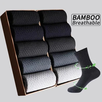 5 Pairs Männer Bambus Faser Crew Casual Socken Mann Frühling Sommer Herbst Business Atmungsaktive Schwarze