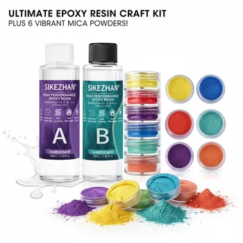 Kristallklares Epoxidharz-Set & 6 Farben Mica-Pulver, Blasenfreier AB-Kleber für DIY-Schmuckherstellung