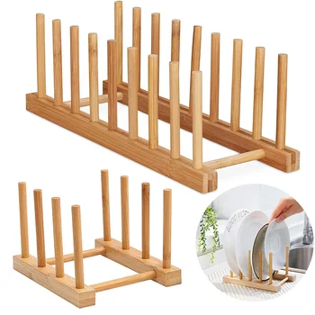 Holz Abtropfgestell Rack Küche Gerichte Stehen Platte Gericht Trocknen Rack Topf Deckel Racks Küche Organizer