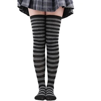 Oberschenkelhohe Strümpfe für Damen, gestreift, für Damen und Mädchen, Schwarz, Weiß, Rosa, lang über dem
