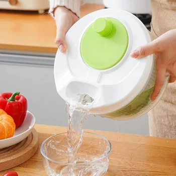 Multifunktionaler manueller Gemüsetrockner für den Haushalt - Salatschleuder mit Obst- und Salat-Abflusskorb |