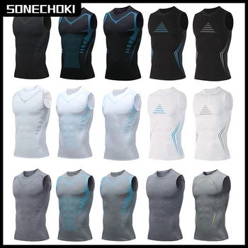 Kompressionsshirt Herren Ärmellos Fitnesskleidung Dry Fit Bedruckte Sportbekleidung Männliche Fitness