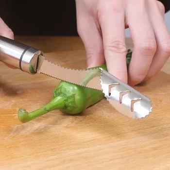 Edelstahl Corer Chili Corer Bitterer Kürbis Samenentferner Kern Graben Messer Grüner Pfefferschneider Samen