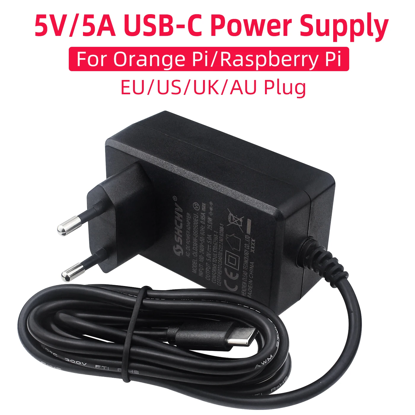 5V 5A 25W Netzteil USB Typ-C Anschluss Stromversorgung EU US
