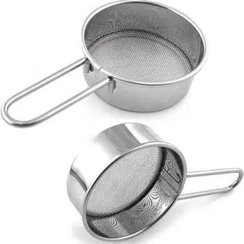 Mehlsieb zum Backen, Mehl oder Puderzuckerstreuer, Staubwedel mit Griff, Edelstahl-Backwerkzeuge