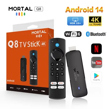 Mortal Android 14 TV Stick Full HD 4K 1080P WiFi 6 Google Voice NETFLIX Youtube Q8 BT5 24Fps Wireless Video
