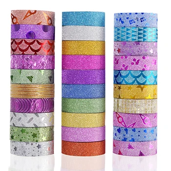 10 Rollen zufällige Farbe Glitzer Aufkleber Papier Klebebänder DIY dekorative Etiketten Bastelaufkleber
