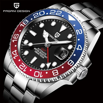 PAGANI DESIGN Luxus Herren Mechanische Uhren Edelstahl GMT Uhr Top-Marke Saphirglas Herrenuhr reloj hombre