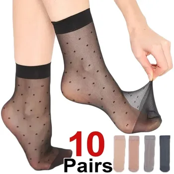 Schwarz Dot Transparente Socken Ultra-dünne Elastische Frauen Kristall Seide Socken Nylon Mode Damen Sommer