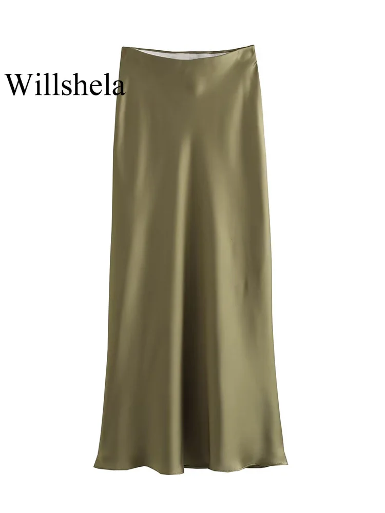Willshela 2024 Schwarz Satin Rock Frau Hohe Taille Elegante – Bild 6