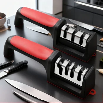 Küchenmesser mit 3/4 Segmenten und Geschenk-Schärfer, Multifunktionales Handmesser mit 3/4 Funktionen