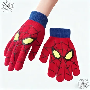Warme Strickhandschuhe mit Spinnenmuster für den Winter, weiche, dehnbare Vollfingerhandschuhe für den