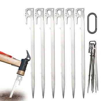 Camping-Zeltheringe 6 Stück, 28cm Edelstahl-Bodennägel für Garten, Strandmarkisen, Hängematten
