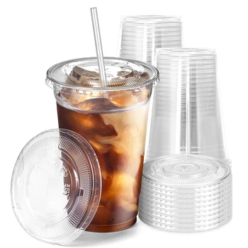 12/16oz Plastik becher mit Deckel Einweg becher für Eis kaffee Smoothie Milch shake kalte Getränke (50 Stück)