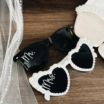 Mr/Mrs Perlenbrillen für Hochzeit, Foto-Requisiten, Brautpartys, Junggesellenabschiede, Braut (2 Stück)