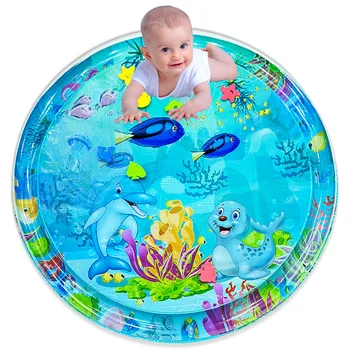100cm Große Baby Spielen Wasser Matte Delphin Dichtung Muster PVC Aufblasbare Runde Spielen Matte Kissen