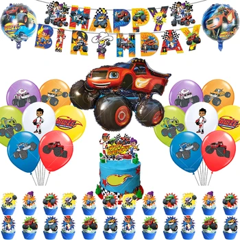 Blaze Monster Luftballons Maschinen Rennwagen Alles Gute zum Geburtstag Banner Party Dekoration Kuchen Topper