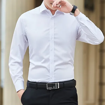 Plus Größe Männer Einfarbig Business Hemd Mode Klassische Grundlegende Beiläufige Dünne Weiße Langarm-shirt