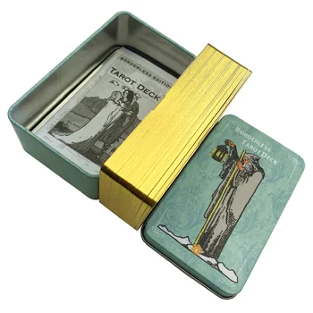 Metallbox, vergoldetes, randloses Edition, Rider-Tarotkarten-Deck mit Papierführer, englische Sicht