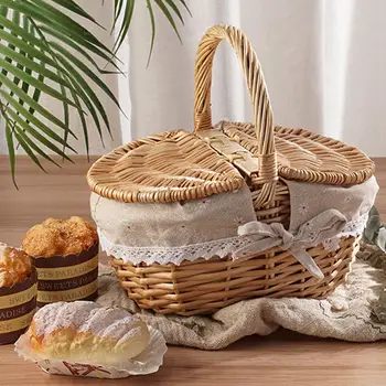Handgefertigter Picknickkorb aus Weidengeflecht mit Griff, Picknickkorb, Mehrzweck-Aufbewahrungsbox aus