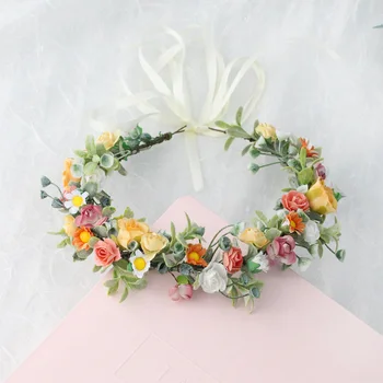 Blumenkranz Brautkränze mit Band Kopfschmuck Kranz Handgefertigtes Stirnband Kopfschmuck Feen-Tiara