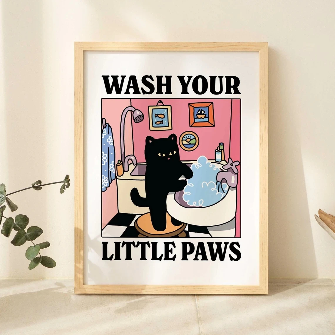 Waschen Sie Ihre Plottle Paws Badezimmer, schwarze Katze – Bild 2