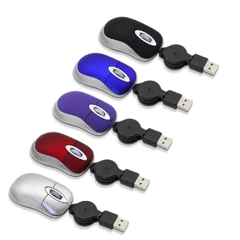 Tragbare Mini-Maus mit Kabel, einziehbar, Computer-Maus, kleine Hand, USB, optisch, 1000 DPI, Büromäuse