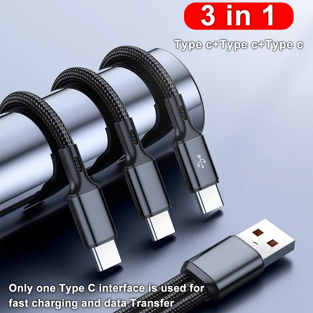 3-in-1 USB-C Ladekabel 100 W, USB-A auf 3× USB-C – Bild 4