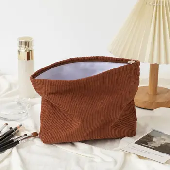 Einfarbige Cord-Kosmetiktasche im Koreanischen Stil aus Cord-Material, Strapazierfähige Canvas-Tasche