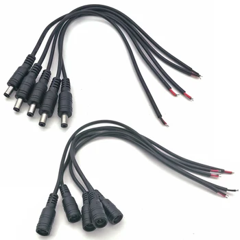 Schwarze 5,5 x 2,1mm DC-Stecker-Buchsen-Verbinder Kabel-Pigtail 12V Männlich Weiblich 5,5*2,1 (5 Stück)